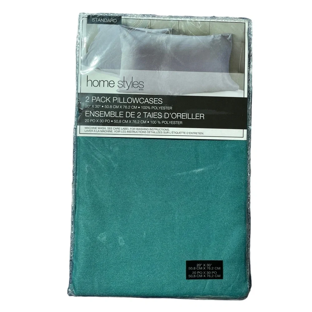 HOME STYLES Standard Pillow Cases Two Pack Teal 20”x30”